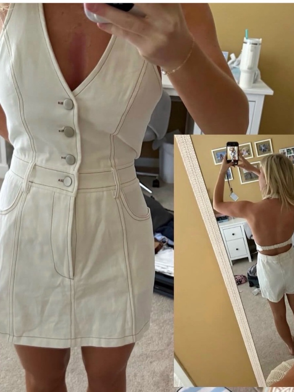 Fortunate one white halter denim romper - Picture 2 of 3